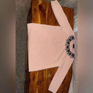 Ann Taylor Pink Jeweled Long Sleeve Sweater Size S